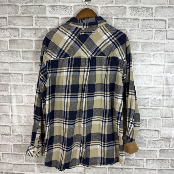 Legendary Whitetails Buck Camp Navy & Cream Plaid Flannel Shirt Mens XLT TALL - Picture 4 of 8